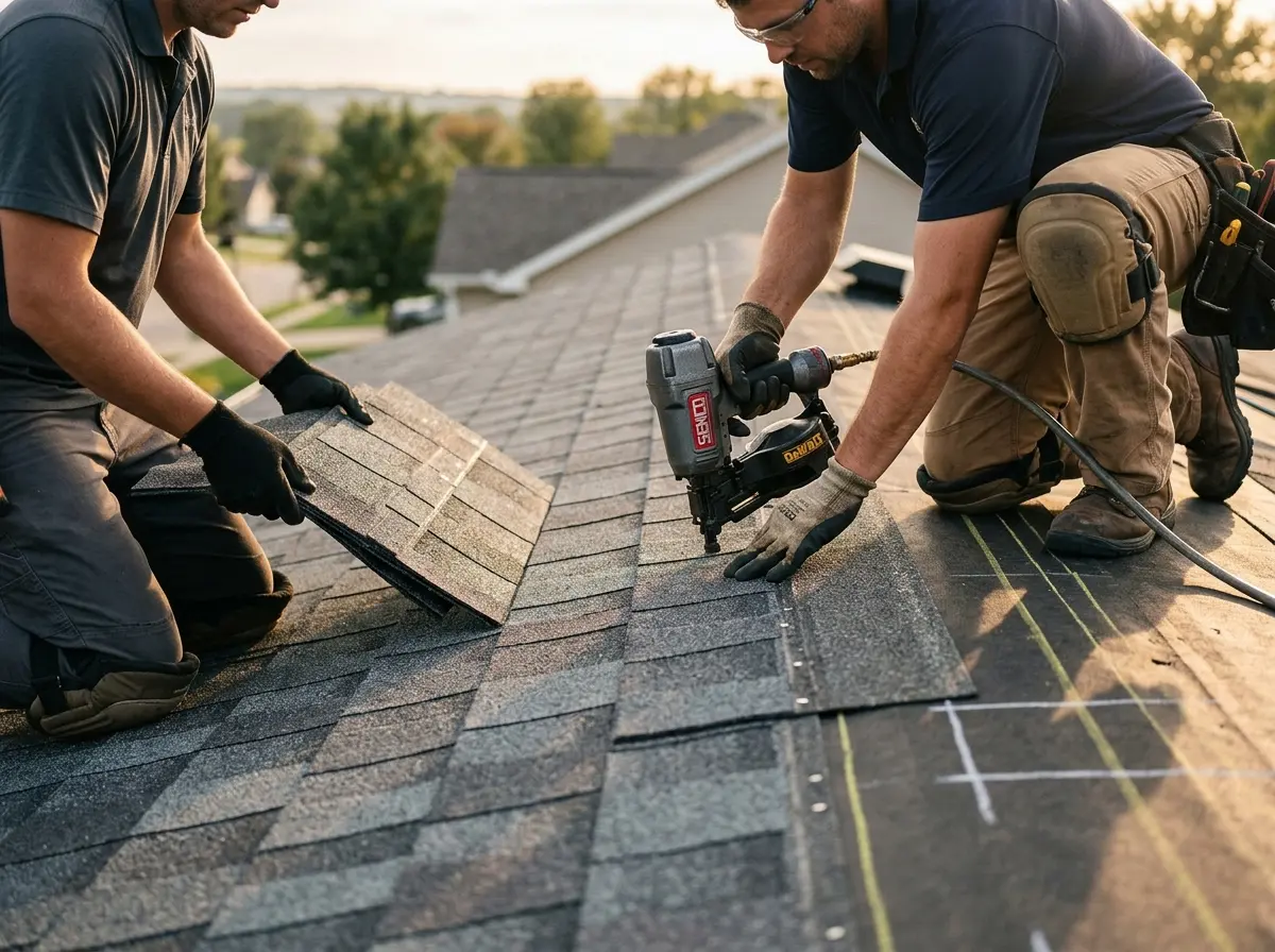 Professional roofer working on a residential roof in Phoenixville